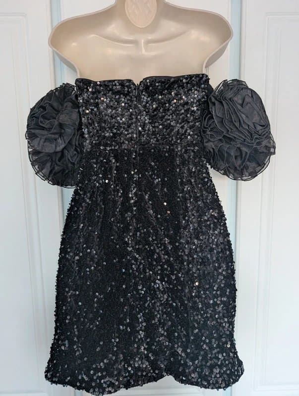 ASOS ASOS Luxe organza mini dress in black sequin size 6