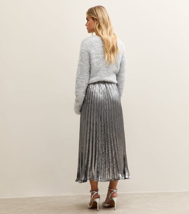New Look Women's Petite Silver Foil Pleated Midi Skirt New Look - 3