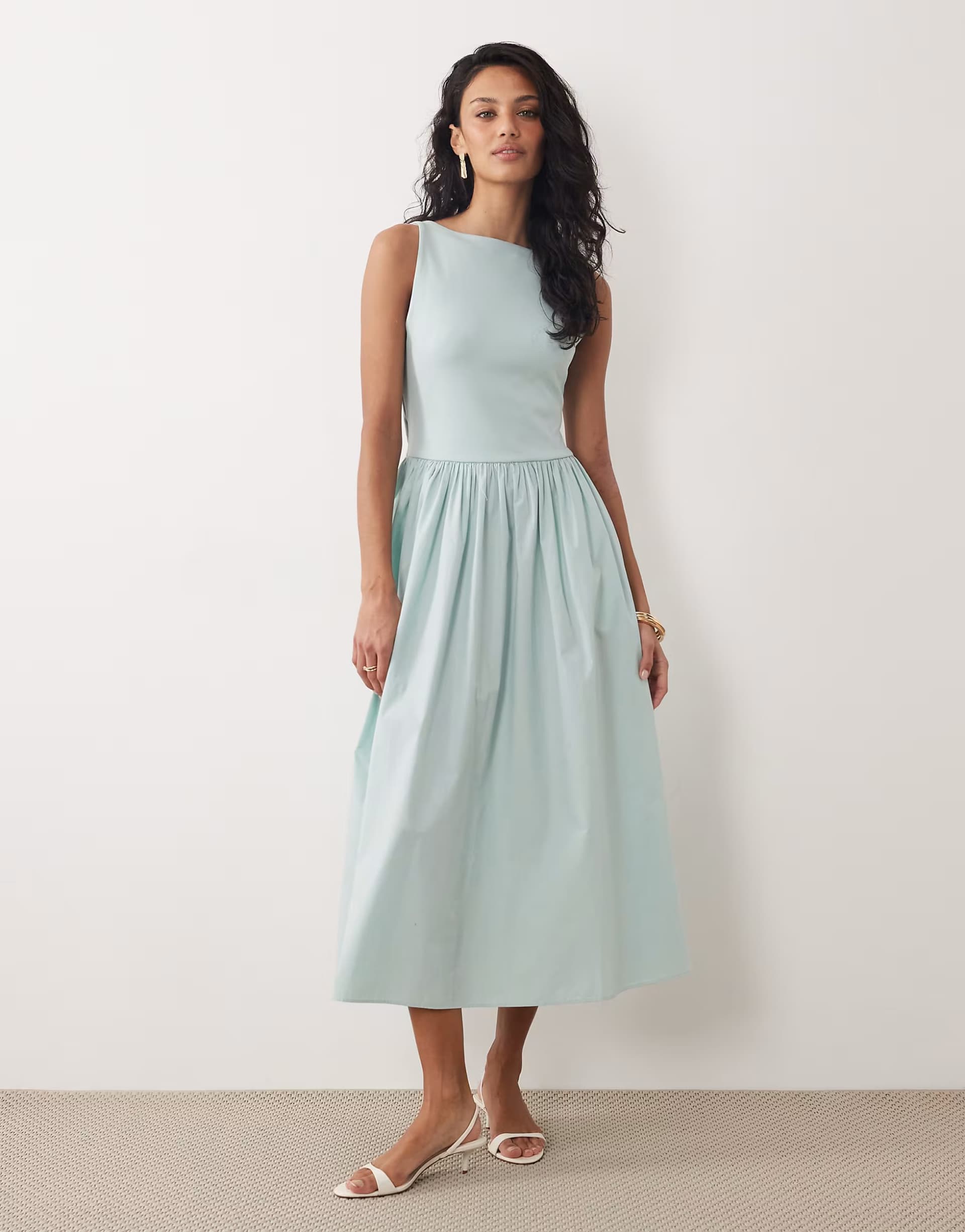 ASOS Nobody's Child Eliana boat neck ruched skirt midi dress in mint green
