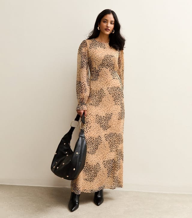New Look Women's Brown Animal Print Long Sleeve Chiffon Maxi Dress New Look - 2