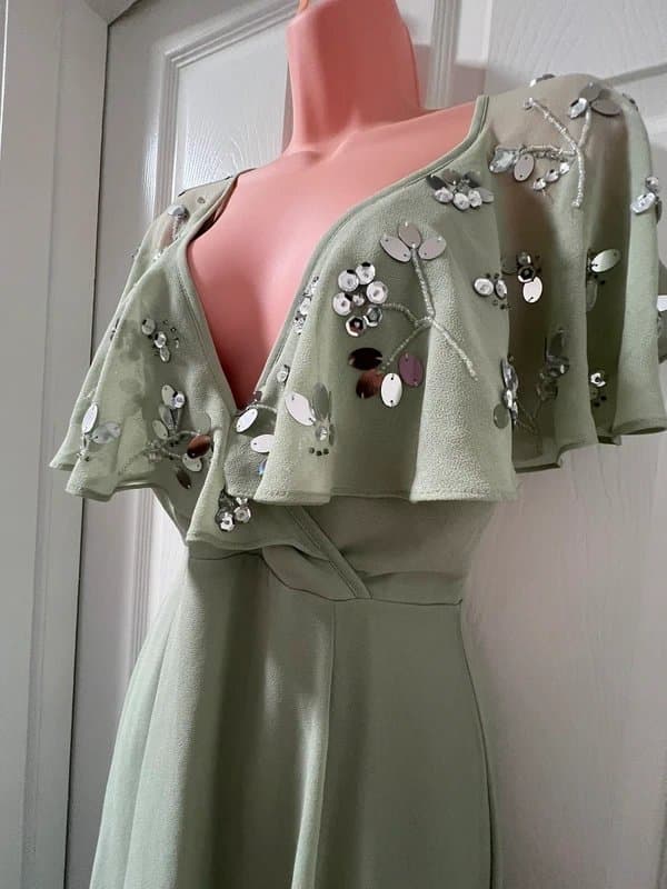 ASOS Beautiful embellished pale mint green midi dress size 8