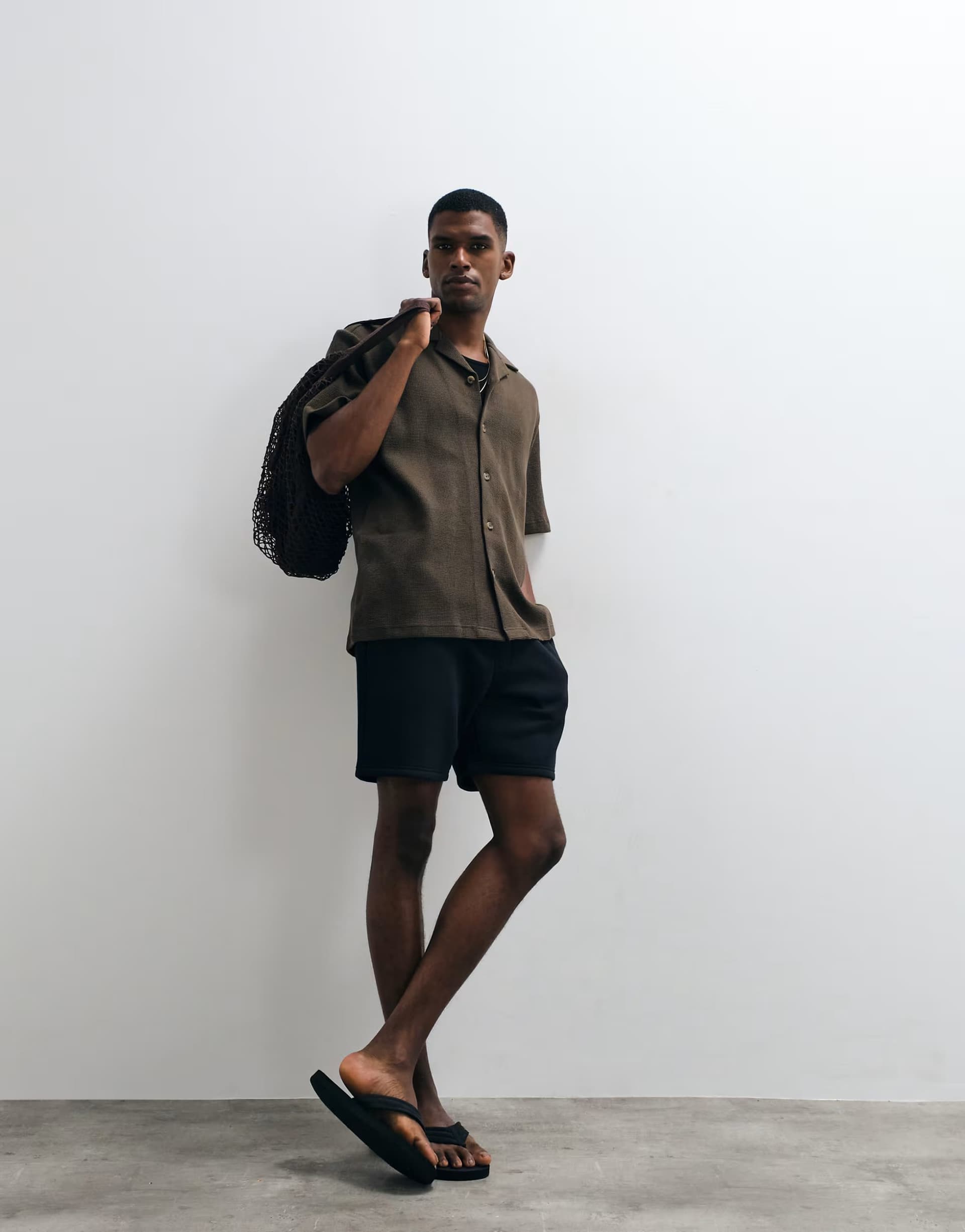 ASOS Selected waffle short sleeve shirt in brown
