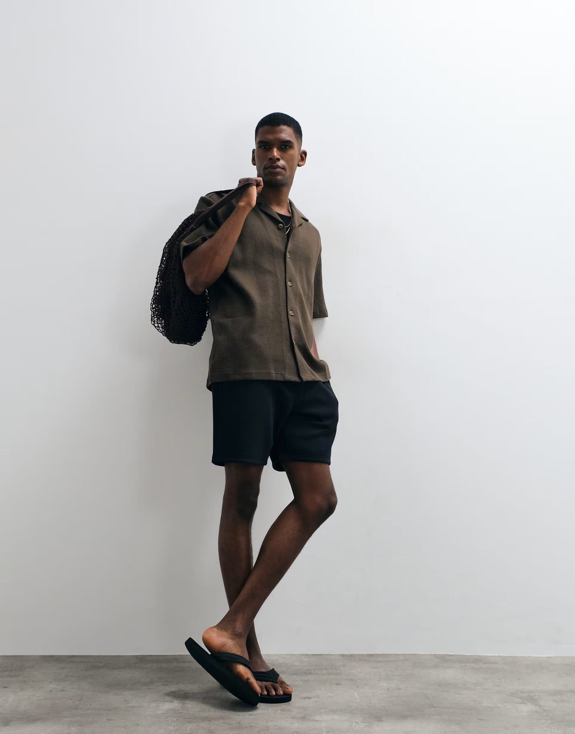ASOS Brown Waffle Short Sleeve Shirt in Turkish Coffee