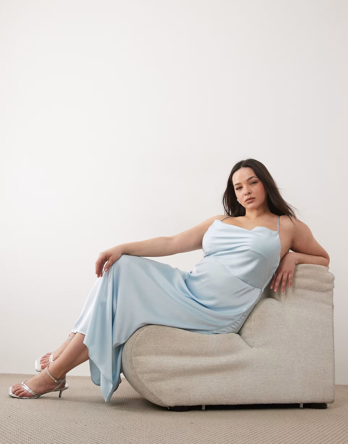 ASOS Vila Curve satin cowl neck cami maxi dress in pale blue - 1