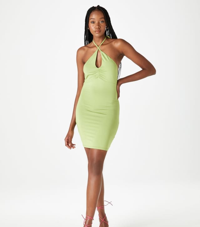 Urban Bliss Women's Light Green Key Hole Halter Neck Mini Dress Urban Bliss New Look - 2