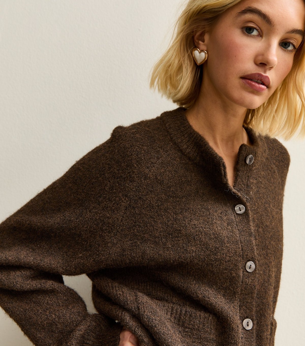 New Look Women's Dark Brown Double Pocket Textured Knit Cardigan New Look - 2