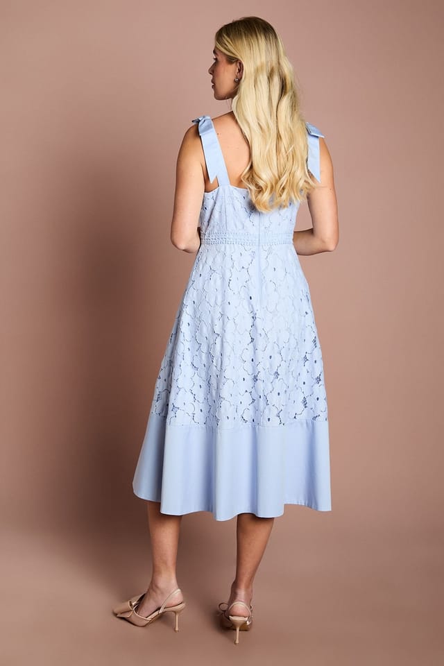 Coast Coast Women's Petite Bow Shoulder Floral Lace Midi Dress in Light Blue - 3