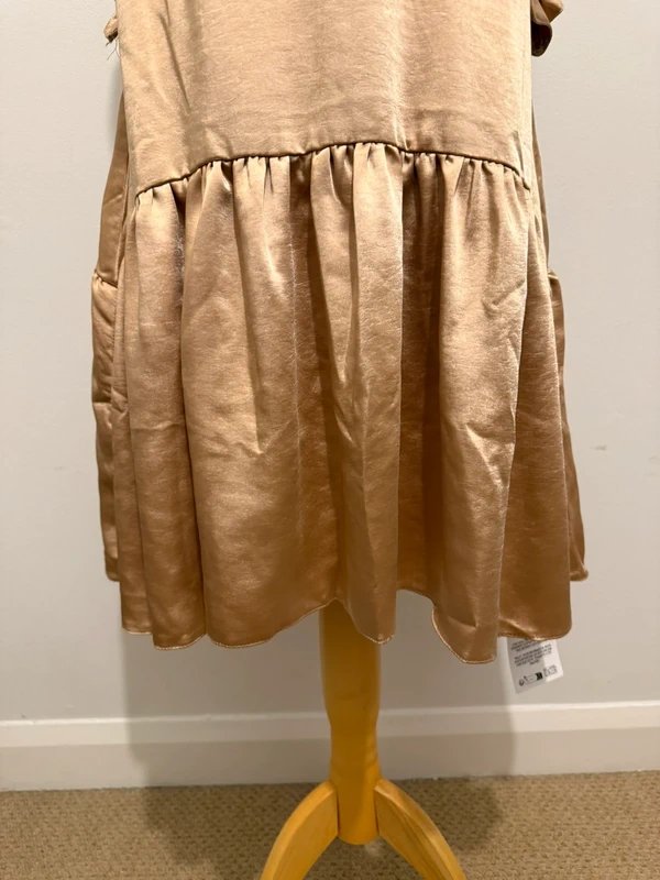 ASOS Design Champagne satin mini smock dress with frill detail from ASOS Design - Size 10 - 1