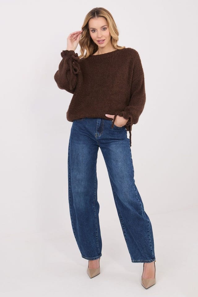 Love Lace Love Lace Women's Casual Soft Ruffle Sleeve Sweater in Brown - 2