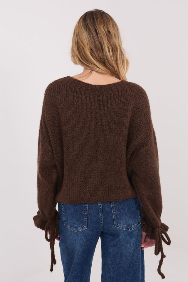 Love Lace Love Lace Women's Casual Soft Ruffle Sleeve Sweater in Brown - 3