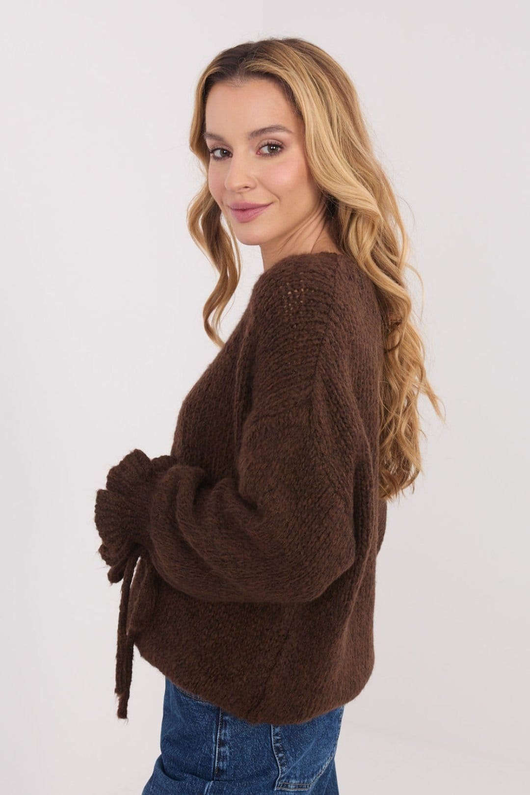 Love Lace Love Lace Women's Casual Soft Ruffle Sleeve Sweater in Brown - 4