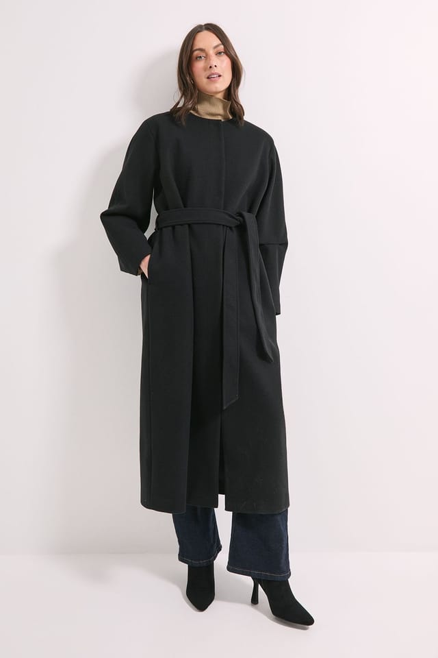 Wallis Wallis Women's Principles by Collarless Belted Maxi Coat in Black - 2
