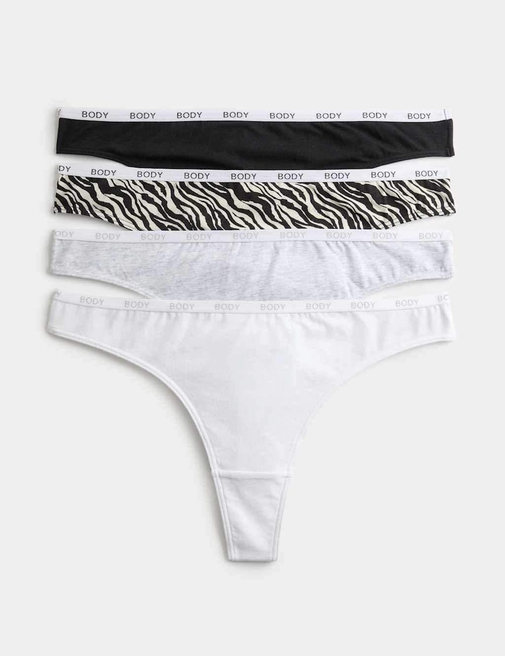 Marks & Spencer M&S 4pk Cotton Rich Thongs Black Mix