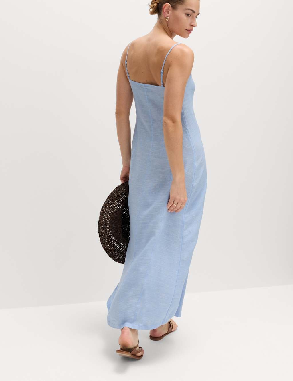 Marks & Spencer M&S Square Neck Strappy Maxi Shift Dress with Linen Chambray - 4