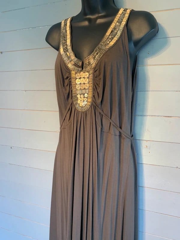 Monsoon Monsoon RRP £85 chocolate brown embellished maxi dress size 22 boho cruise holiday occasion - 1