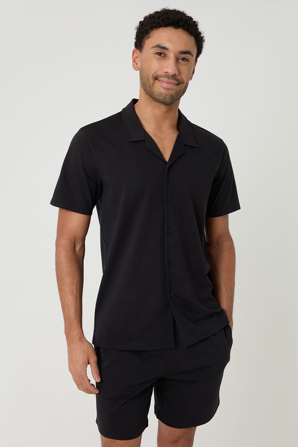 Threadbare Threadbare Men's Cotton Shirt & Shorts Lounge Set in Black