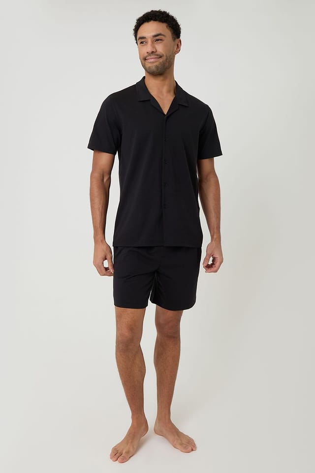 Threadbare Threadbare Men's Cotton Shirt & Shorts Lounge Set in Black - 3
