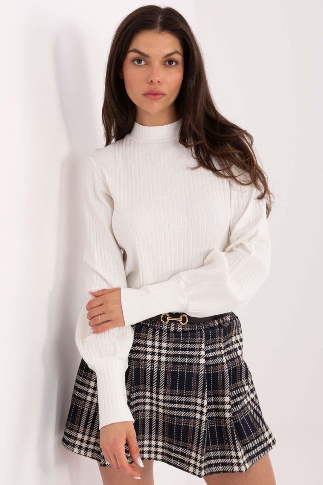 Love Lace Love Lace White Cotton/Elastane Turtleneck Blouse
