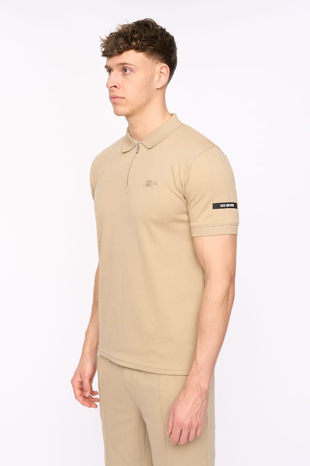 Duck&Cover Duck&Cover Men's Sherborn Smart Zip Polo with Sleeve Panels in Stone - 3