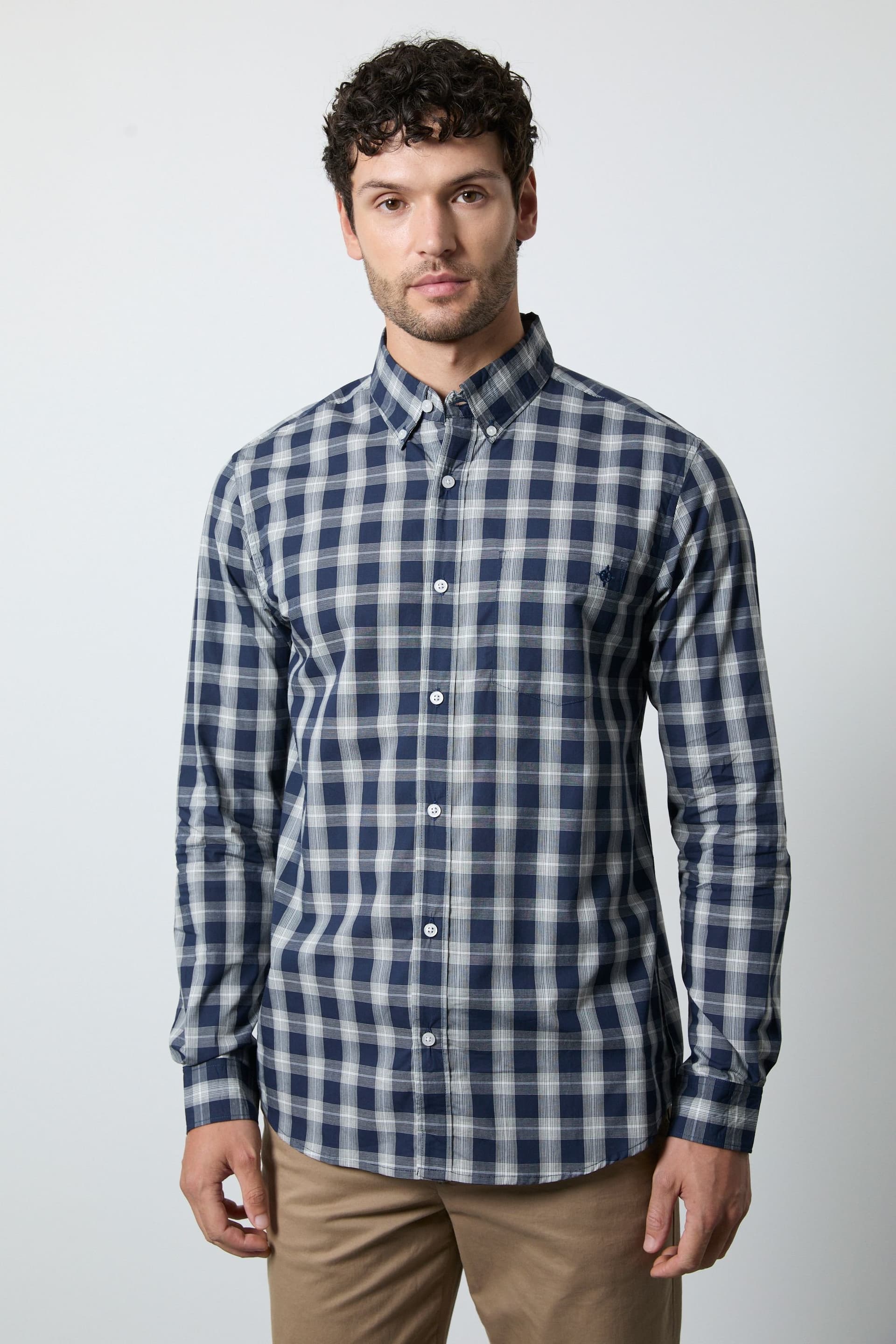 Maine Maine Men's Navy Plaid Check Long Sleeve Shirt