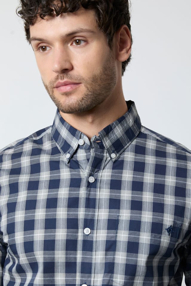Maine Maine Men's Navy Plaid Check Long Sleeve Shirt - 2