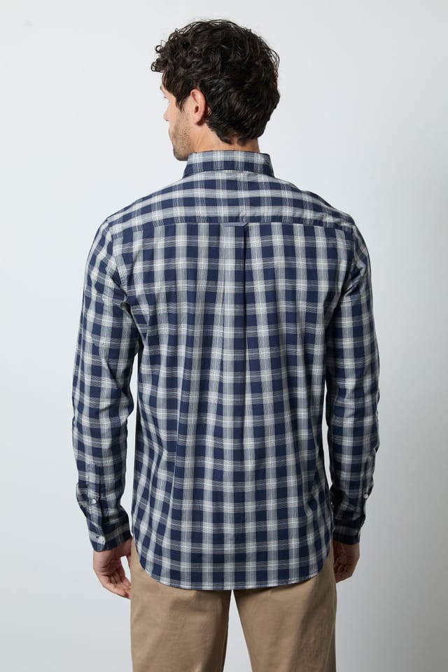 Maine Maine Men's Navy Plaid Check Long Sleeve Shirt - 3