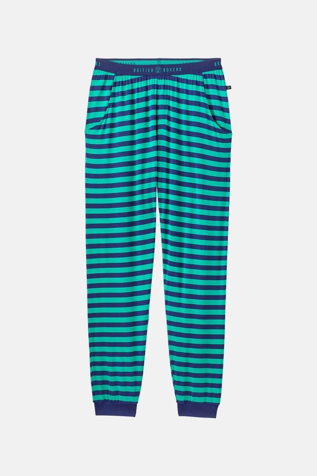 British Boxers British Boxers Men's "Vivid Green" Stripe Bamboo Pyjama Set in Navy - 3