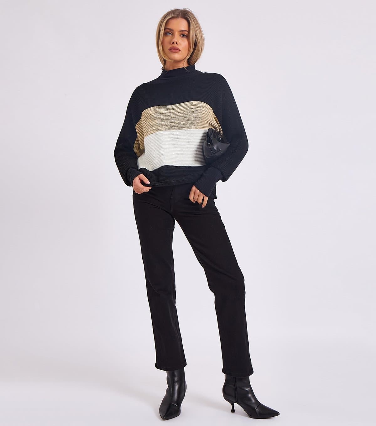 Gini London Women's Black Chunky Knit Striped Jumper Gini London New Look