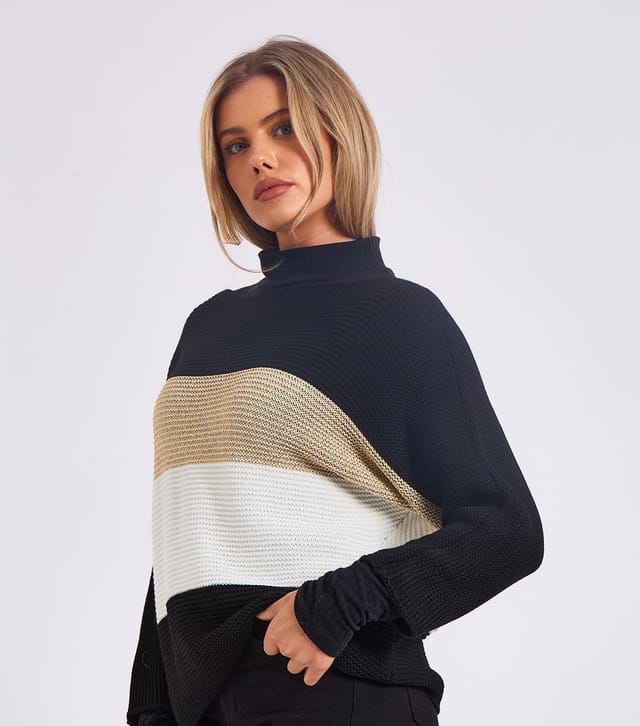 Gini London Women's Black Chunky Knit Striped Jumper Gini London New Look - 3