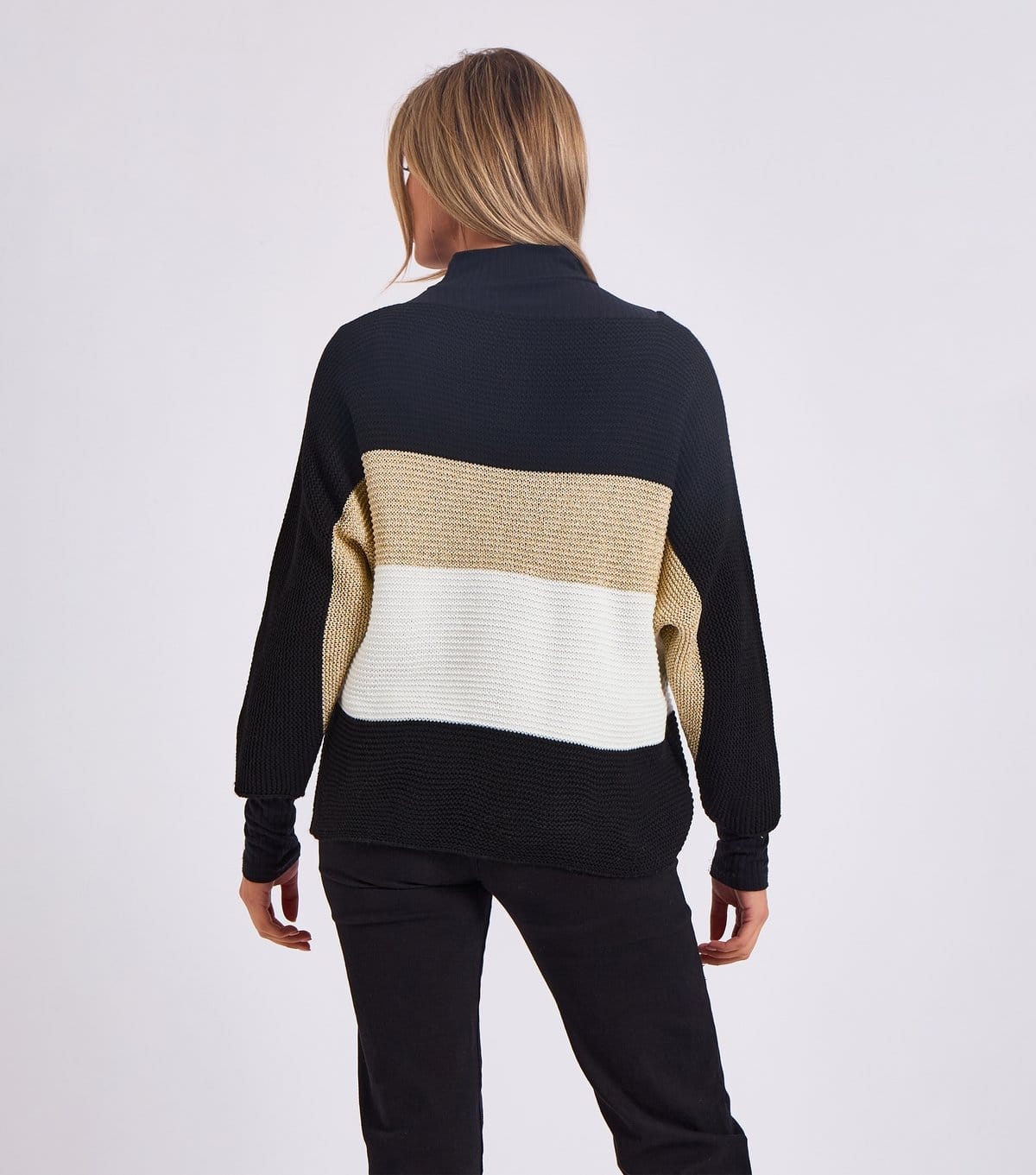 Gini London Women's Black Chunky Knit Striped Jumper Gini London New Look - 4