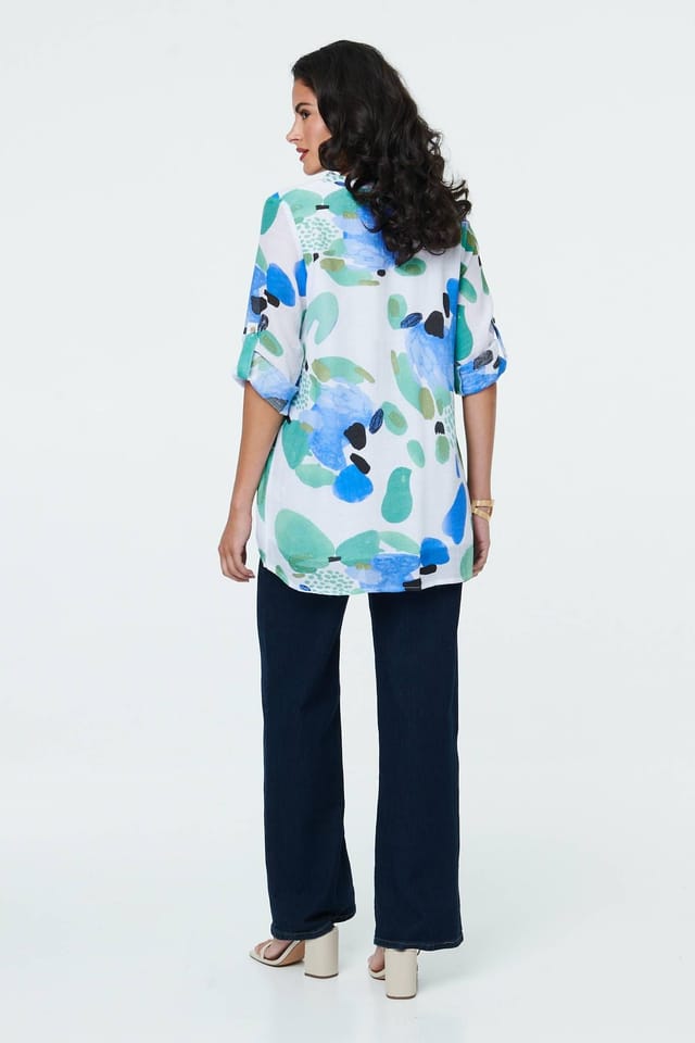 Izabel London Izabel London Women's Abstract Relaxed 3/4 Sleeve Tunic Blouse in Blue - 3