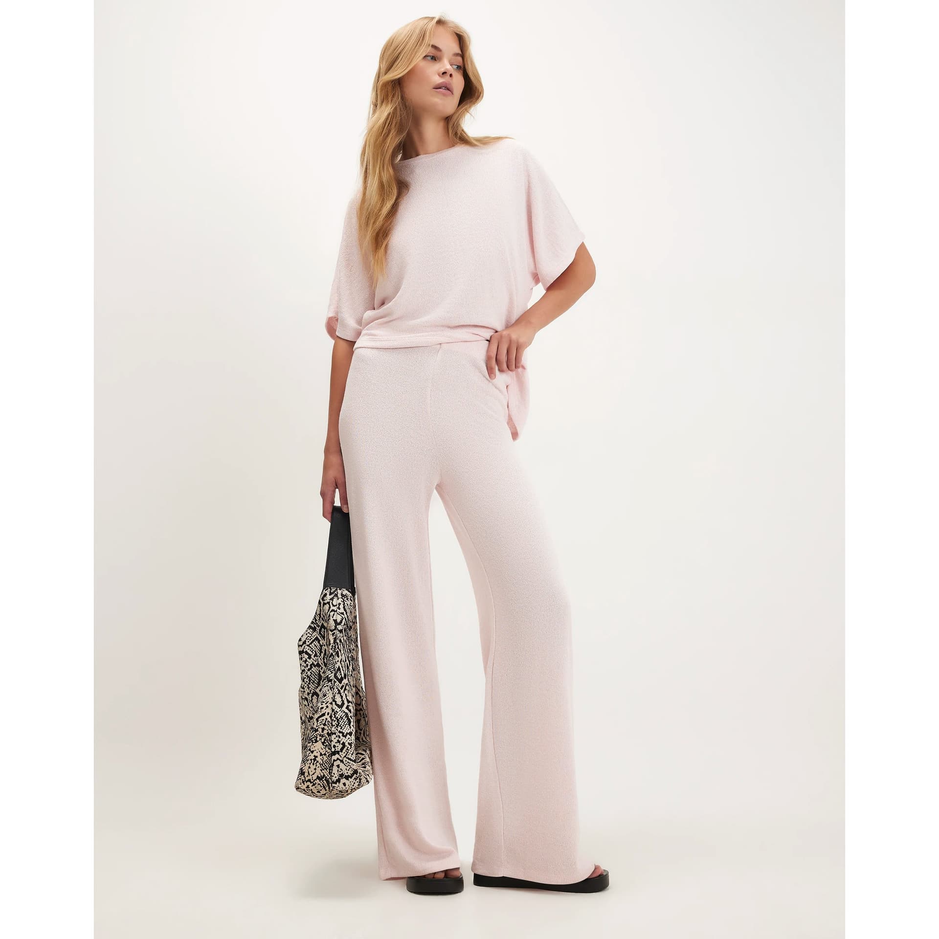 River Island River Island Womens Pink Textured Wide Leg Trousers