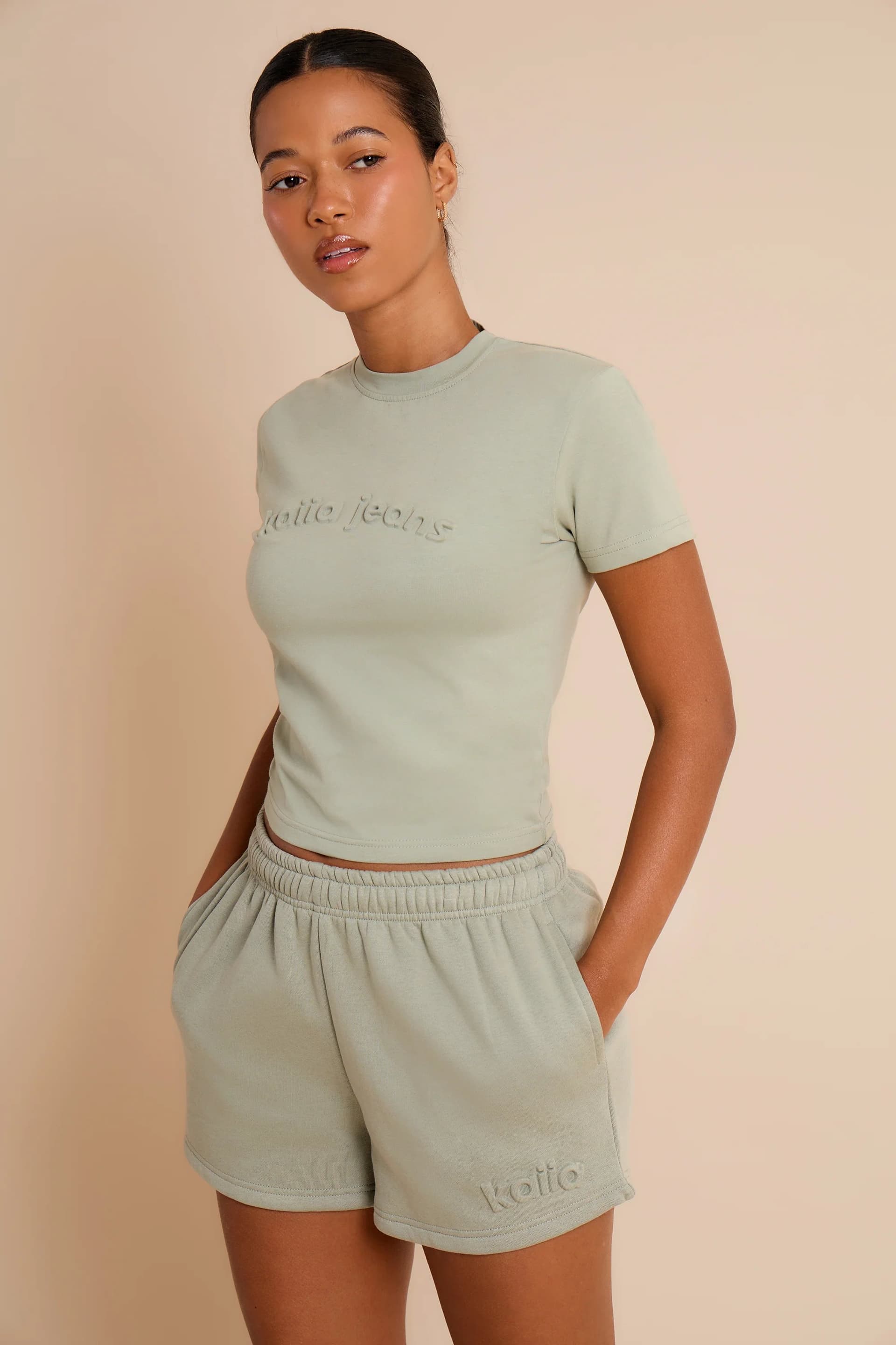 Kaiia Kaiia Embossed Mini Shorts Eucalyptus