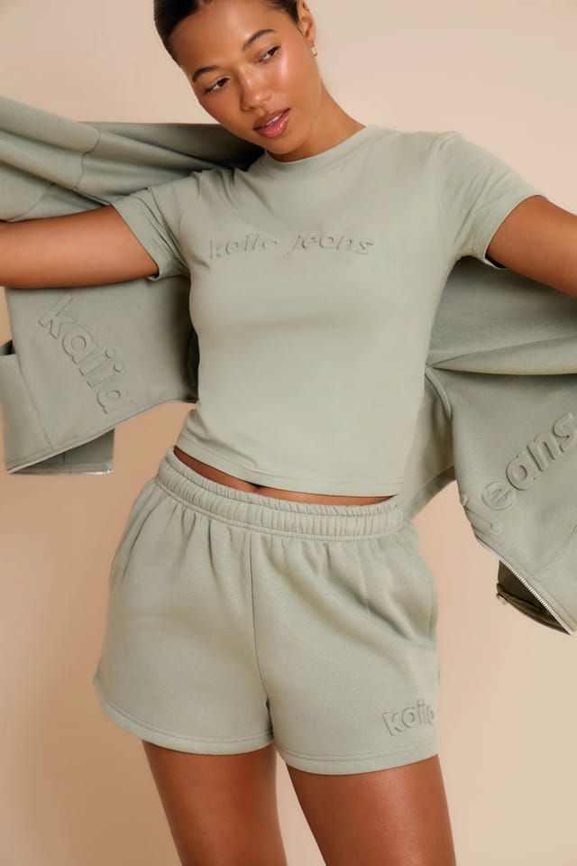 Kaiia Kaiia Embossed Mini Shorts Eucalyptus - 2