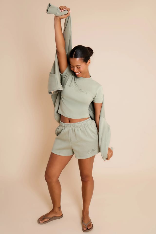 Kaiia Kaiia Embossed Mini Shorts Eucalyptus - 3