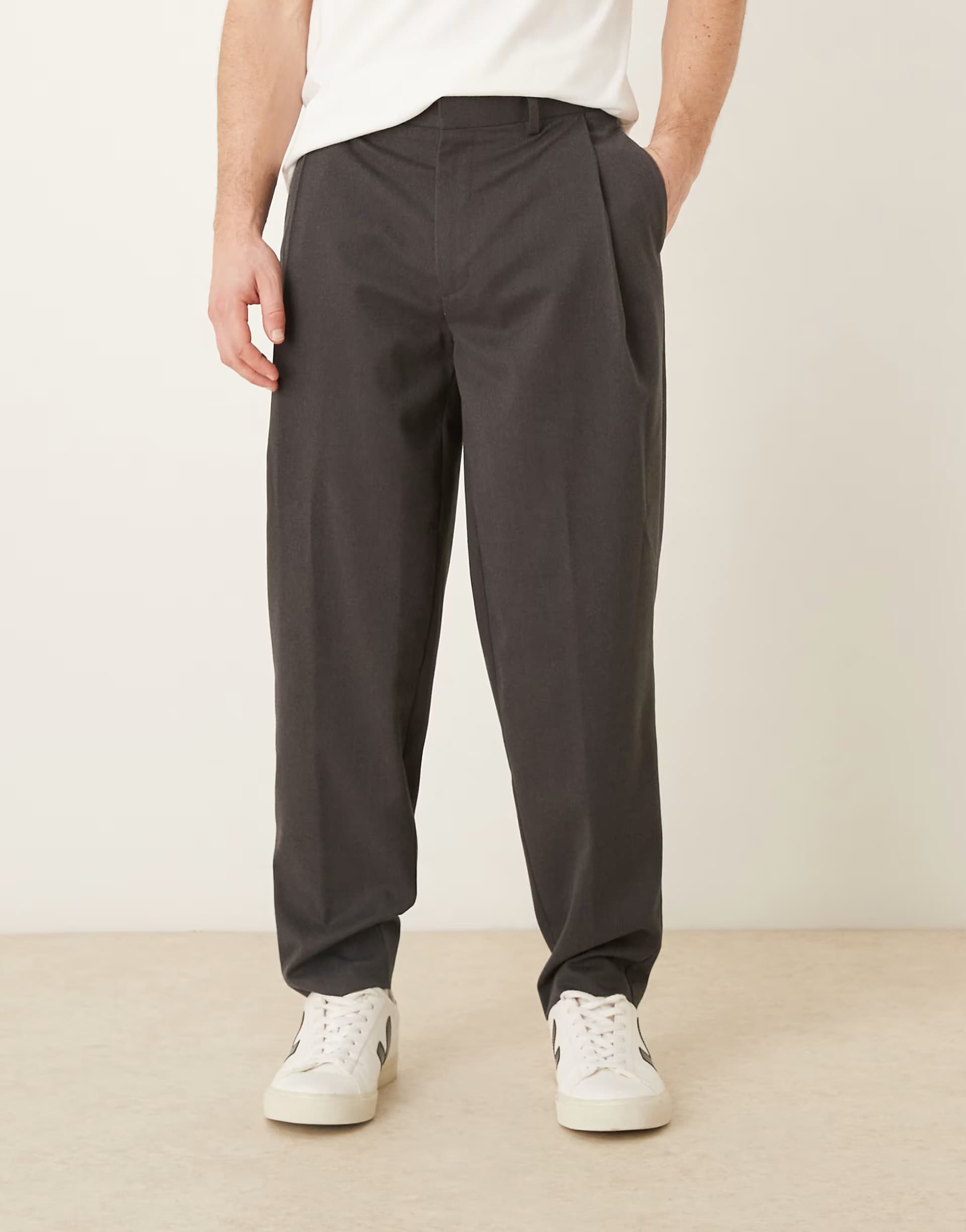 ASOS ASOS DESIGN smart flannel oversized tapered pleated trousers in charcoal