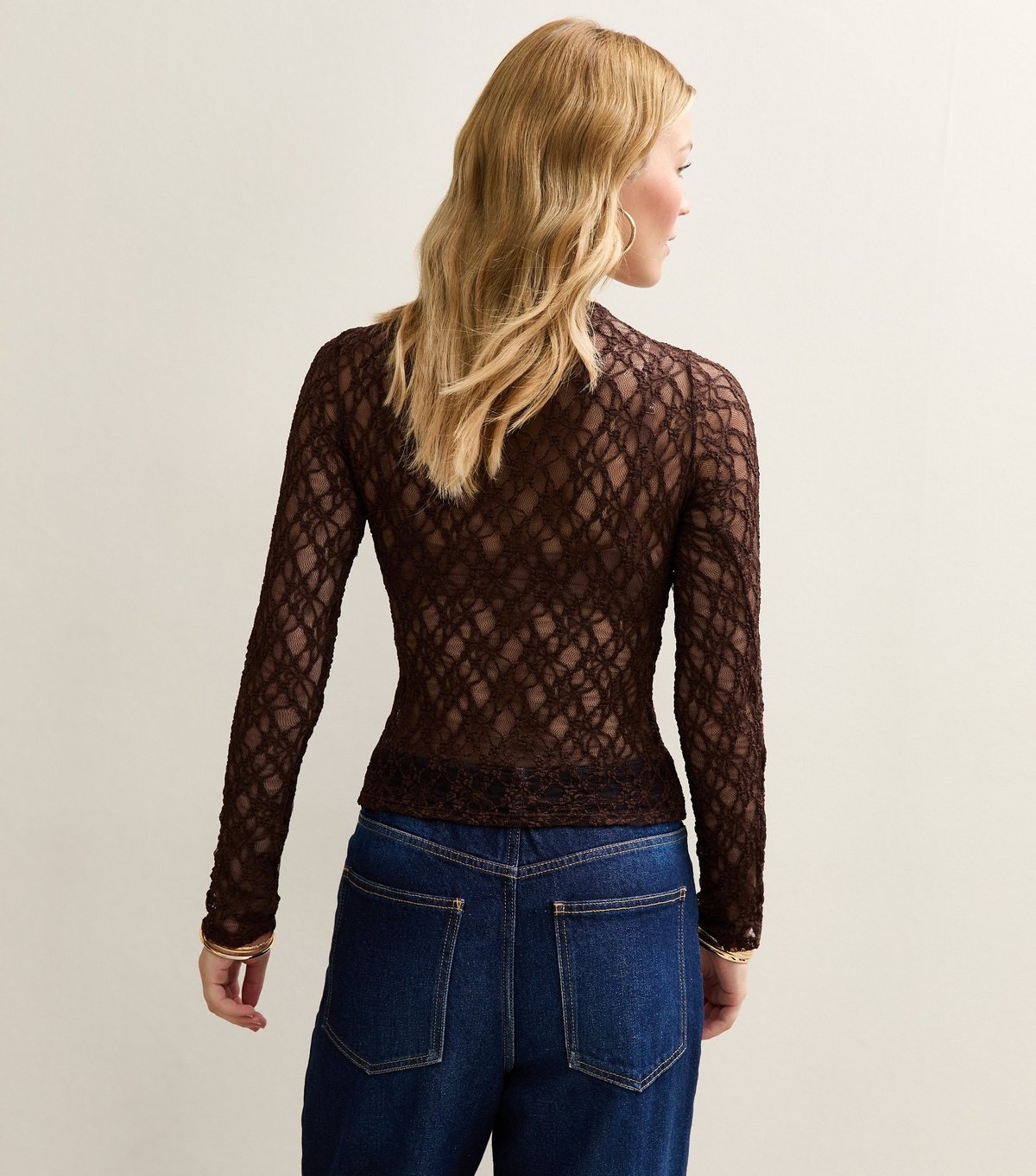 New Look Women's Brown Lace Boat Neck Long Sleeve Top New Look - 4