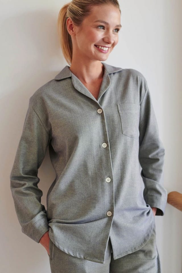 British Boxers British Boxers Women's "Orkney" Herringbone Brushed Cotton Pyjamas in Light Green - 2