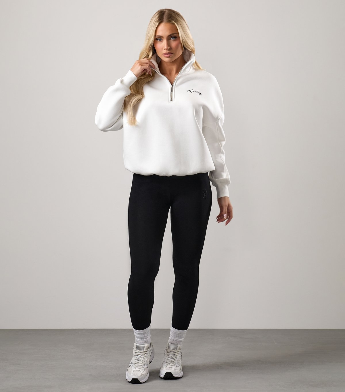 Gym King Women's Cream Logo Embroidered High Neck Jumper Gym King New Look - 2