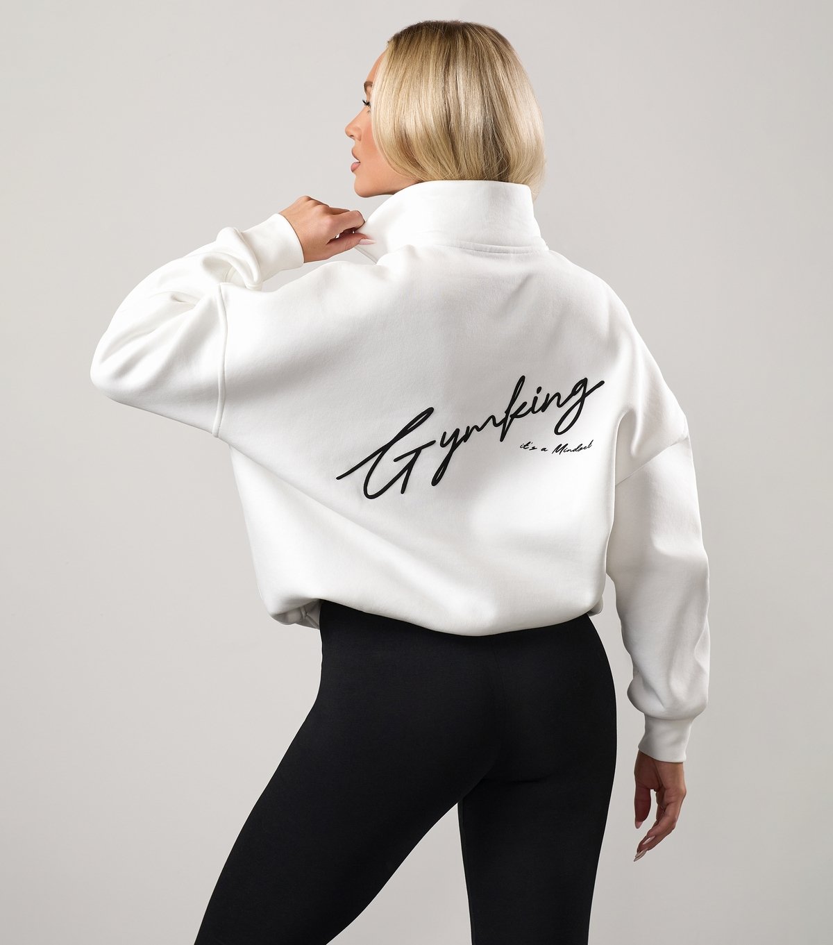 Gym King Women's Cream Logo Embroidered High Neck Jumper Gym King New Look - 3