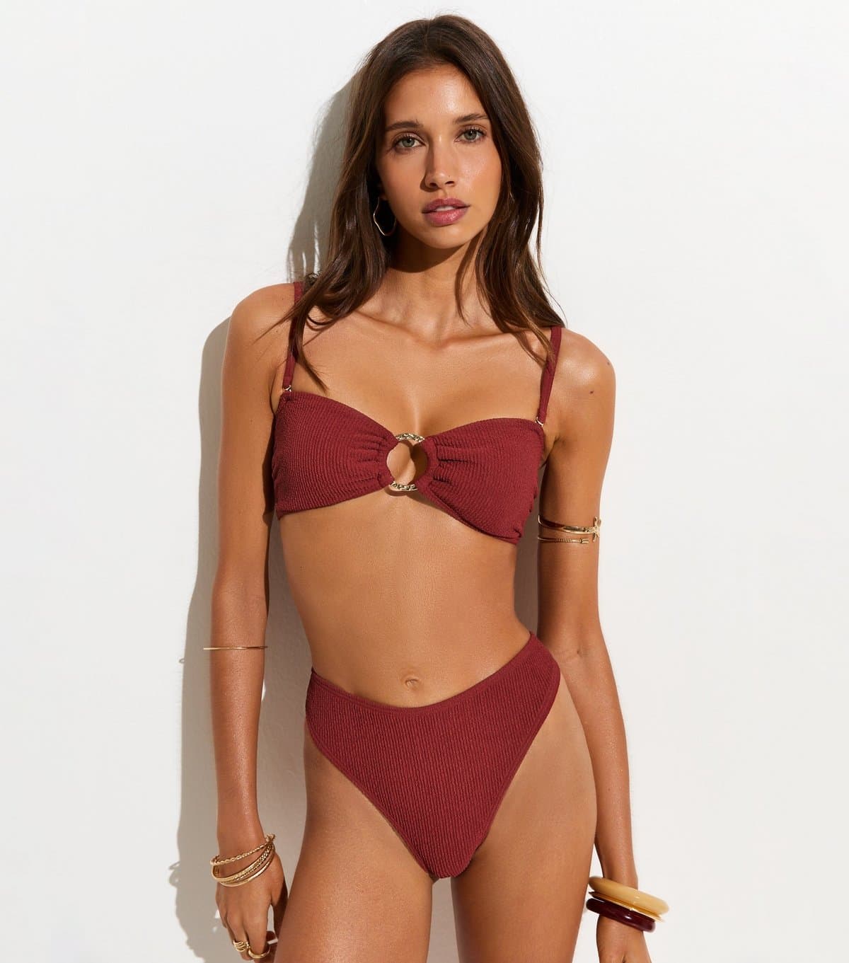 New Look Women's Rust Crinkle O-Ring Bandeau Bikini Top New Look