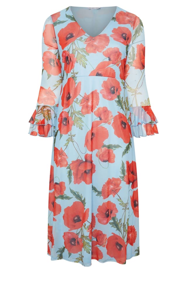 Yours Yours Women's Floral Mesh Maxi Dress in Baby Blue - 2