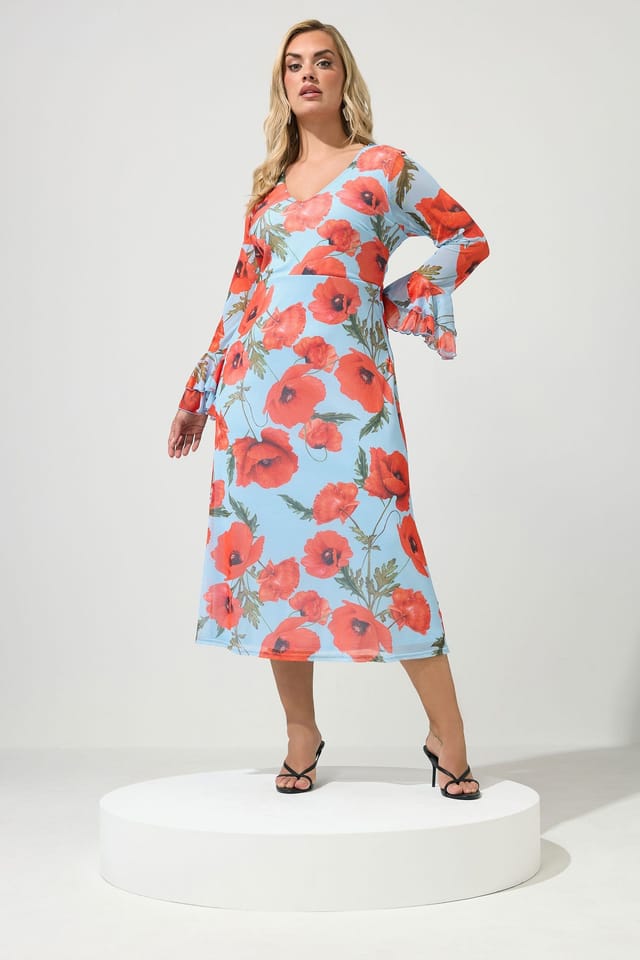 Yours Yours Women's Floral Mesh Maxi Dress in Baby Blue - 3