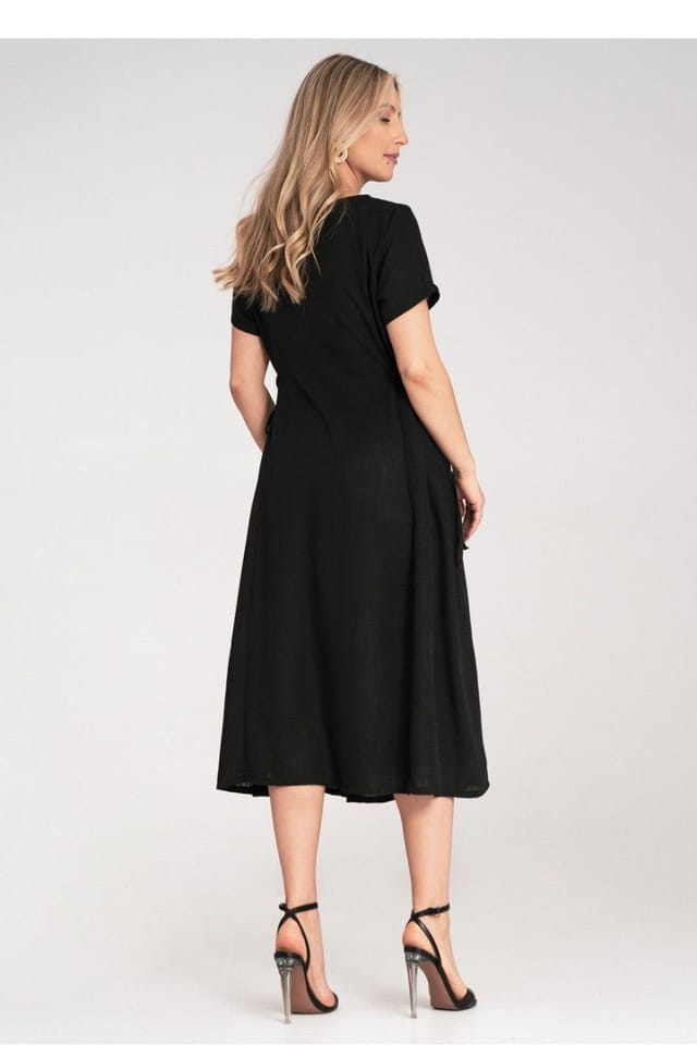 Love Lace Love Lace Women's Midi Dress With Side Strings & Short Sleeves in Black - 3