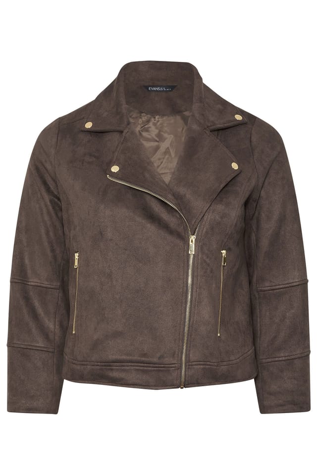 Evans Evans Women's Faux Suede Biker Jacket in Chocolate - 2