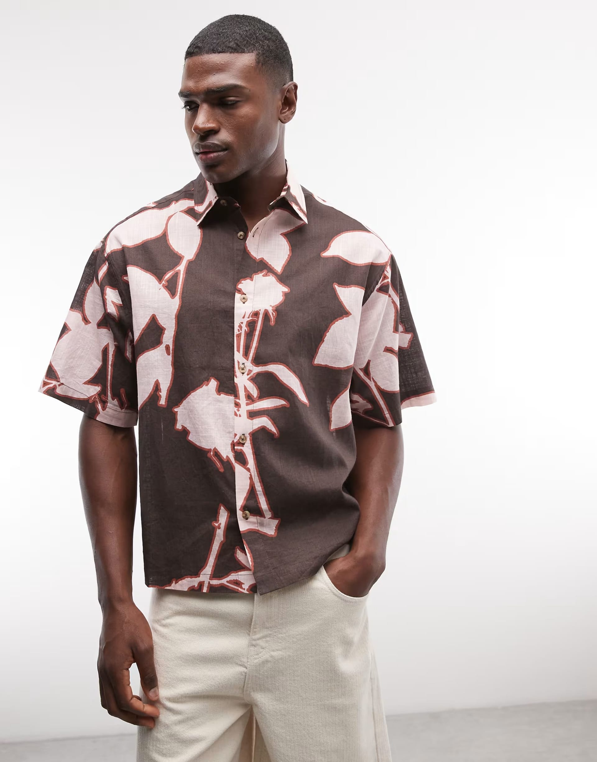 ASOS Brown Petal Print Boxy Oversized Shirt