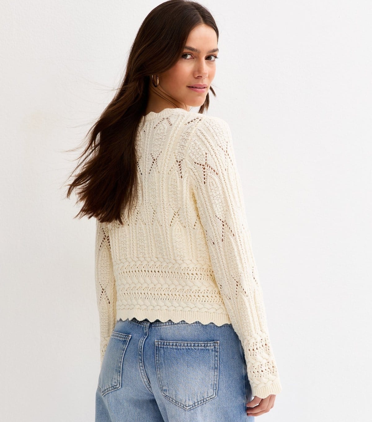 New Look Women's Petite Cream Cotton Rich Stitchy Crochet-Look Knit Tie Cardigan New Look - 4