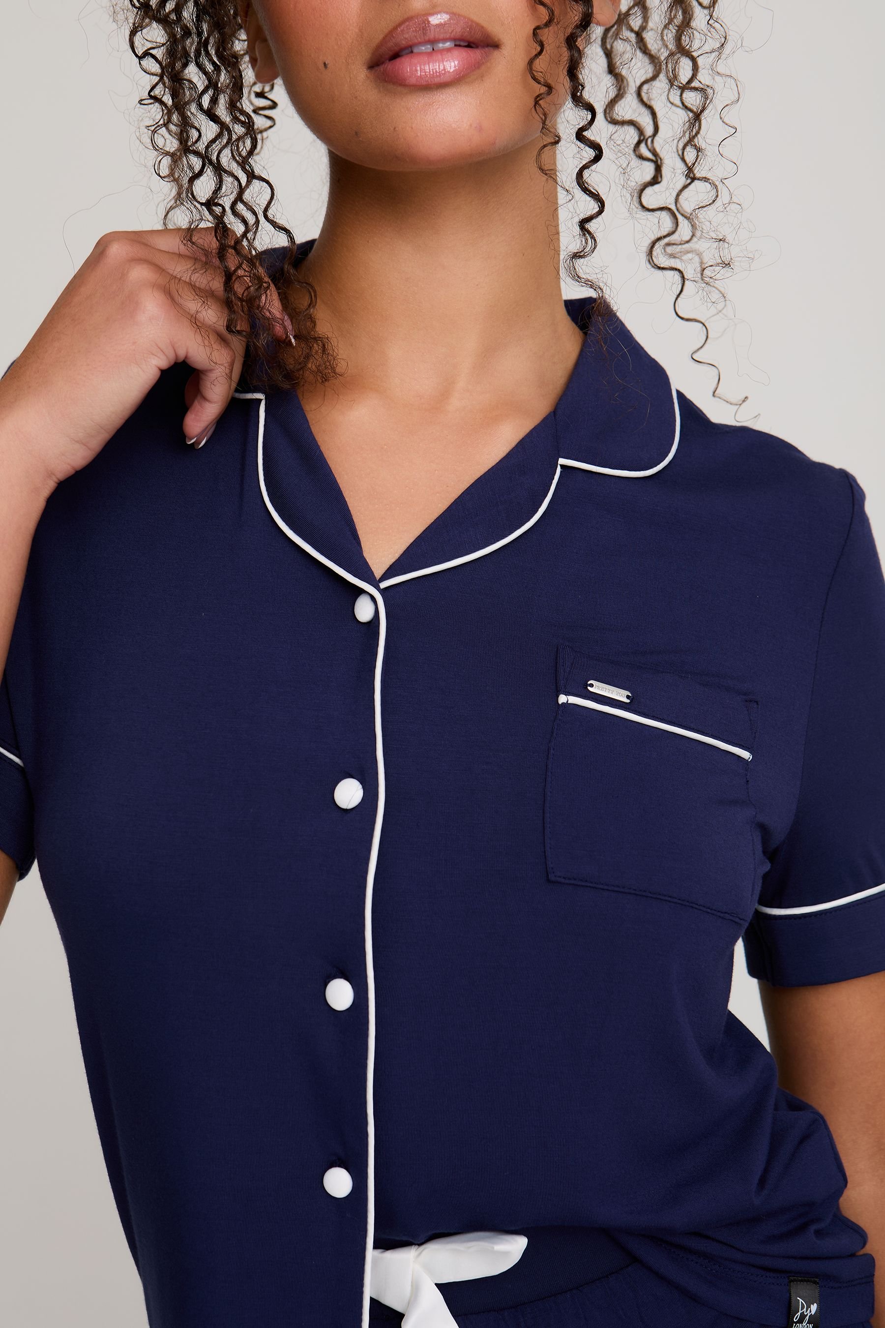 Pretty You London Pretty You London Women's Bamboo Shirt & Short Set in Dark Navy - 2