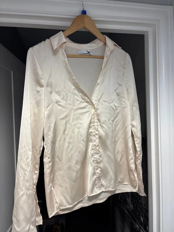 ASOS Cream Satin V-Neck Blouse