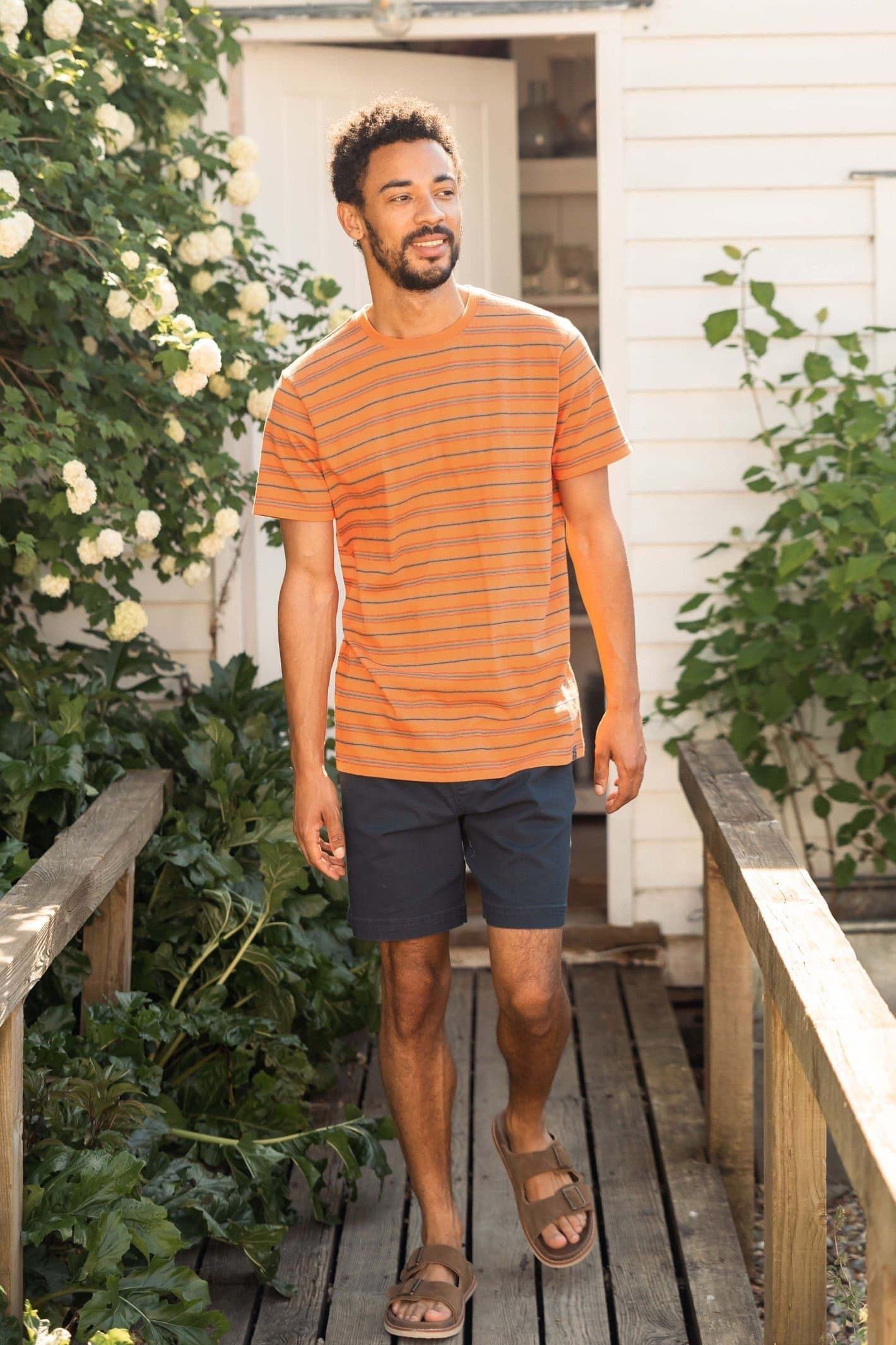 Weird Fish Weird Fish Men's Jefferson Textured Stripe T-Shirt in Pale Orange